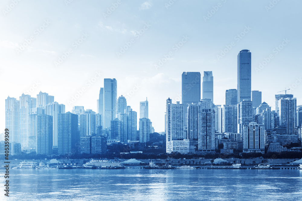 The blue building in Fuzhou is by the river