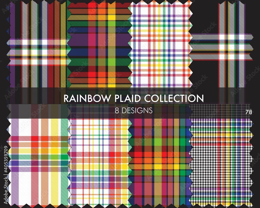 Rainbow Plaid Tartan Seamless Pattern Collection Stock Vector