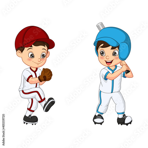 Happy two kids playing baseball