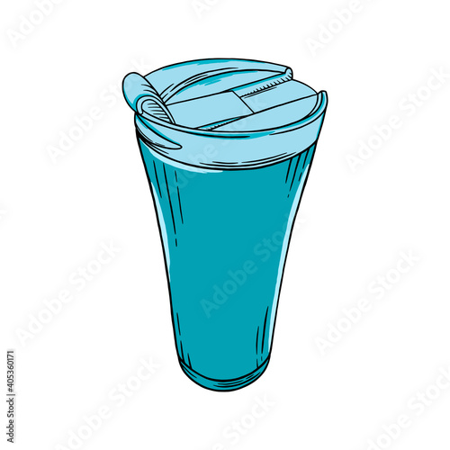 Reusable coffee cup. Eco cup for coffee to go isolated in white background. Sketch vector illustration