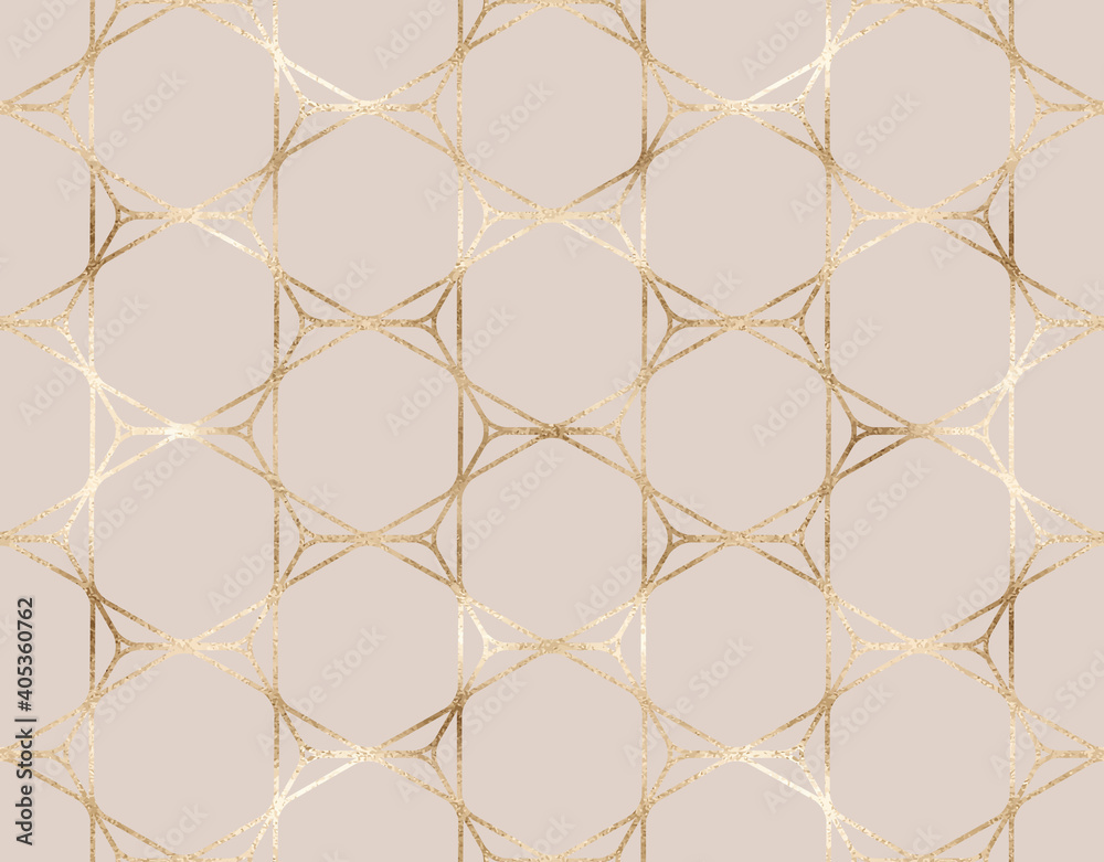 Geometric seamless pattern gold rounded hexagon grid tiles. Geometric seamless pattern gold rounded hexagon grid tiles.