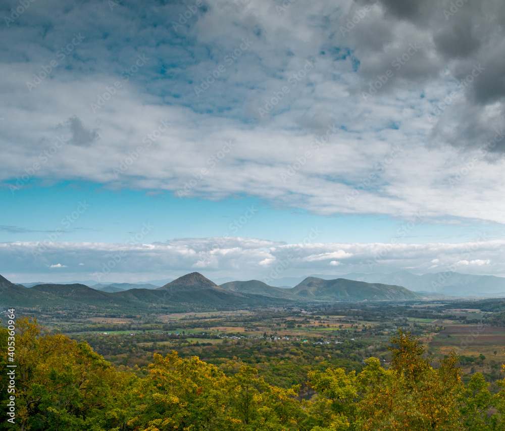 View from the height of the valley and mountains