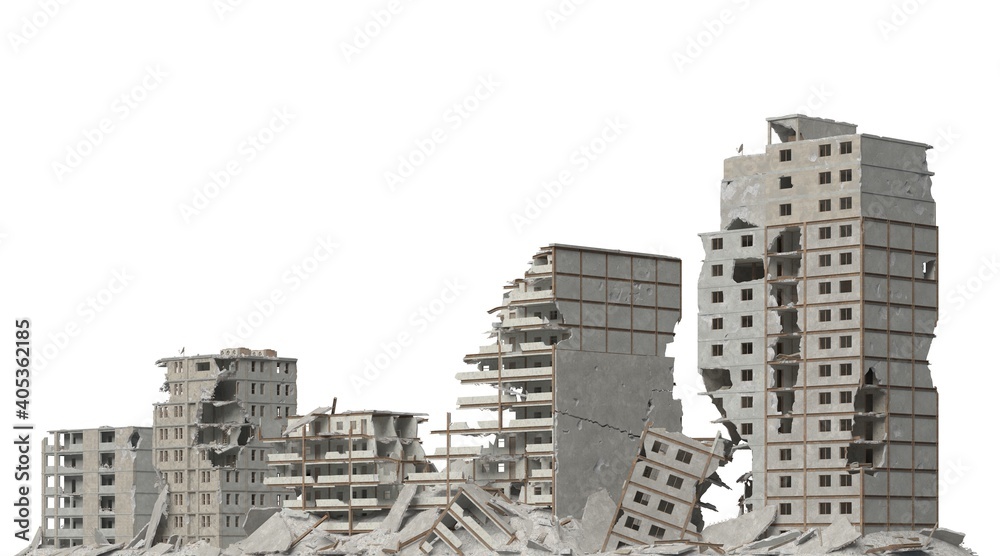 Ruined building isolated on white 3d illustration Ruined building isolated on white 3d illustration