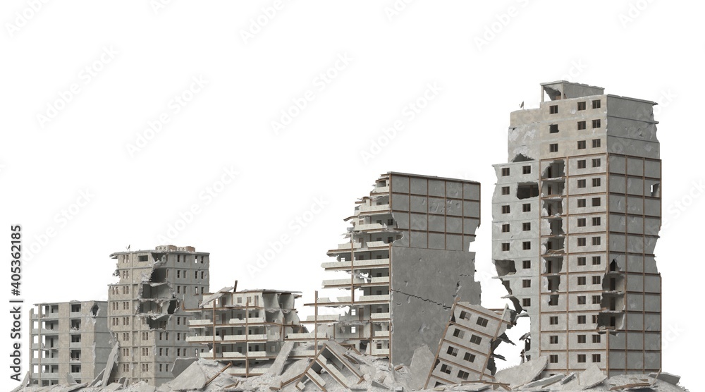 Ruined building isolated on white 3d illustration