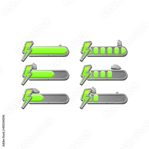 set of game ui stone rock energy stamina progress bar with 2 style for gui asset elements vector illustration