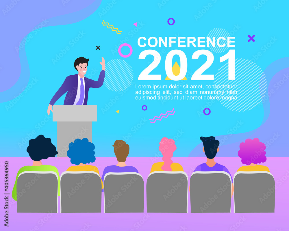 Video conference web page or banner. conference speaker and audience. Video conference web page or banner. conference speaker and audience.