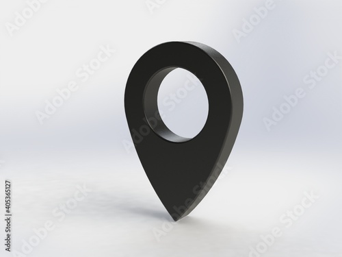 3d pin, black map pointer, location symbol isolated on white background, 3d illustration.