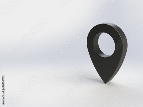 3d pin, black map pointer, location symbol isolated on white background, 3d illustration.