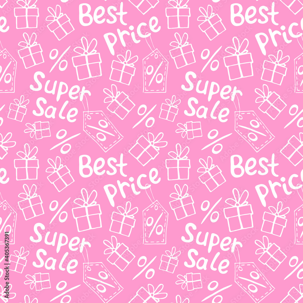 Vector seamless pattern with inscriptions and symbols Sale. Hand drawn background and texture on theme of Black Friday, best price, discounts, shopping and special offers Vector seamless pattern with inscriptions and symbols Sale. Hand drawn background and texture on theme of Black Friday, best price, discounts, shopping and special offers