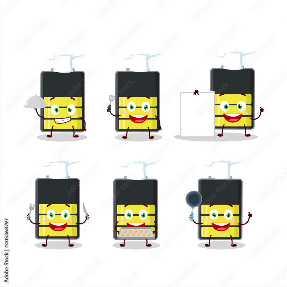 Cartoon character of medium battery with various chef emoticons