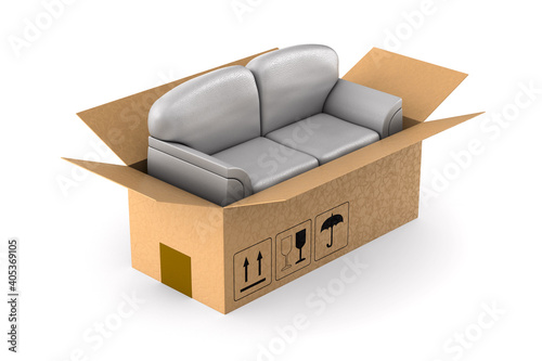 gray sofa into cargo box on...