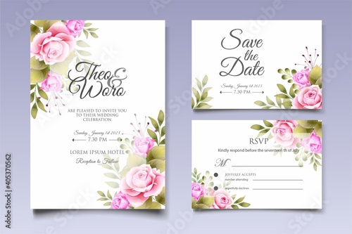 Wedding Invitation Card with Hand Drawn Floral Decoration © yudhistira300817