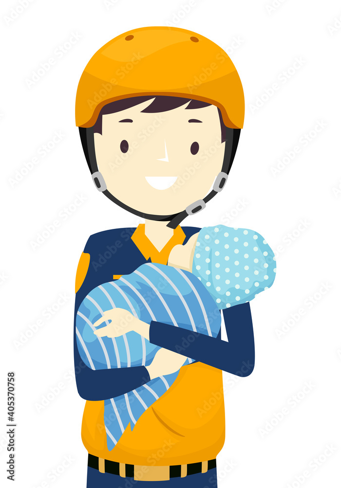 Man Rescue Worker Carry Baby Illustration