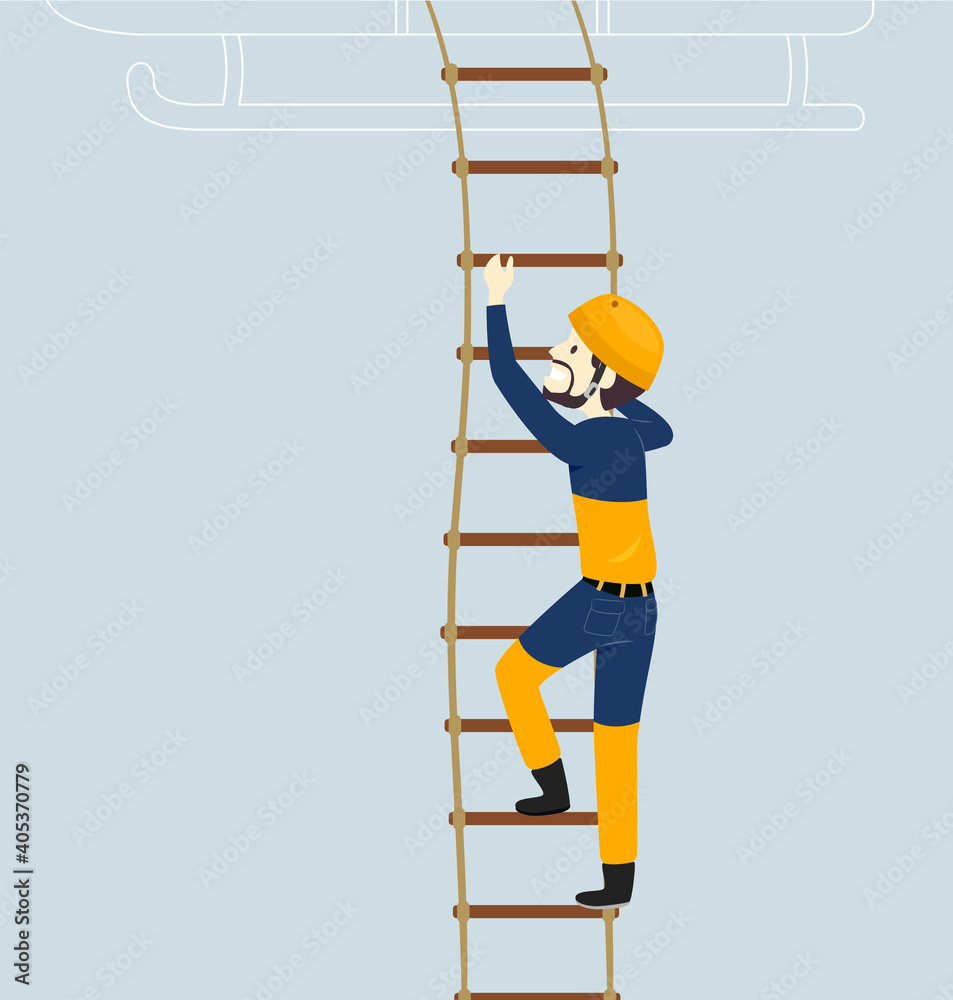 Man Rescue Worker Helicopter Ladder Illustration Man Rescue Worker Helicopter Ladder Illustration