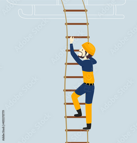 Man Rescue Worker Helicopter Ladder Illustration