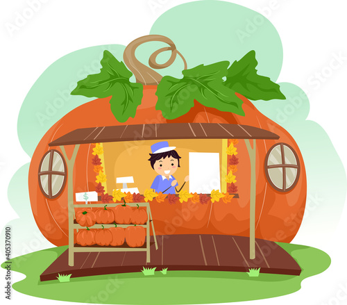 Man Stickman Pumpkin Store Sale  Illustration