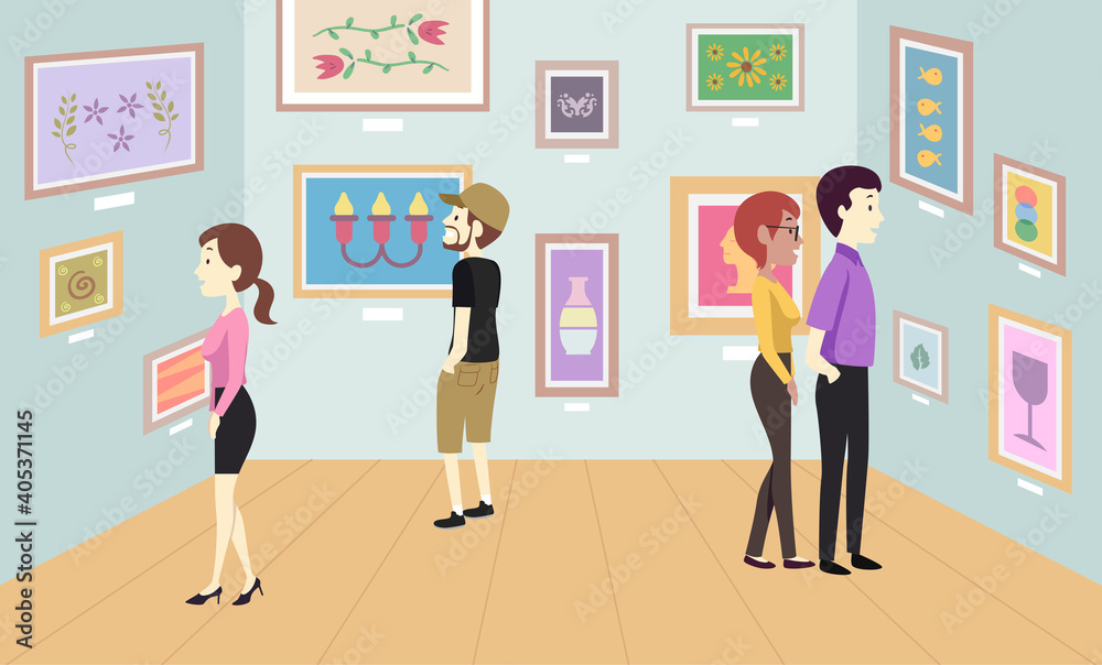 People Art Walk Gallery Indoor Illustration People Art Walk Gallery Indoor Illustration