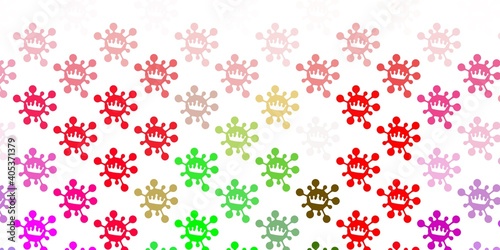 Light pink, green vector pattern with coronavirus elements.
