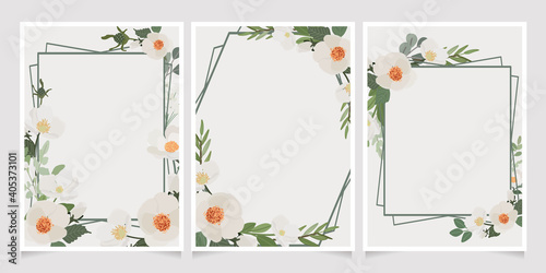 beautiful white camellia wreath frame wedding or birthday invitation card template collection