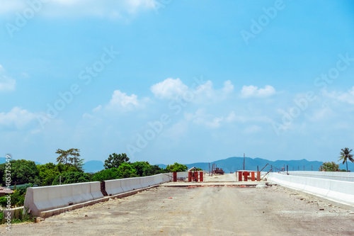 Unfinished of construction of the large concrete bridge of the motorway elevation for the development of travel from Thailand to Dawei in Myanmar.