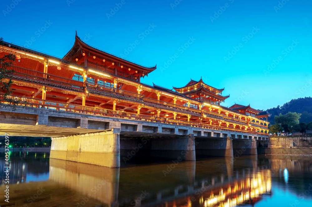 A bridge with ethnic characteristics, the night view of Duyun, Guizhou, China. A bridge with ethnic characteristics, the night view of Duyun, Guizhou, China.