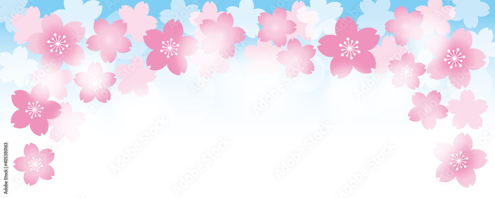 青空と鮮やかな桜の花の背景イラスト素材