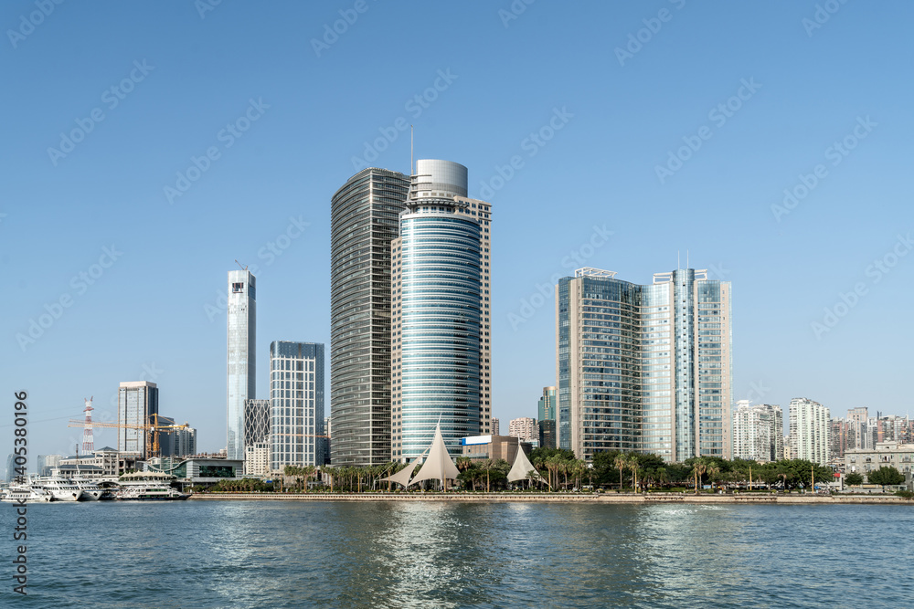Fototapeta premium Sea and city view of Xiamen, China