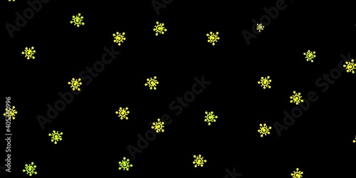 Dark green, yellow vector pattern with coronavirus elements.