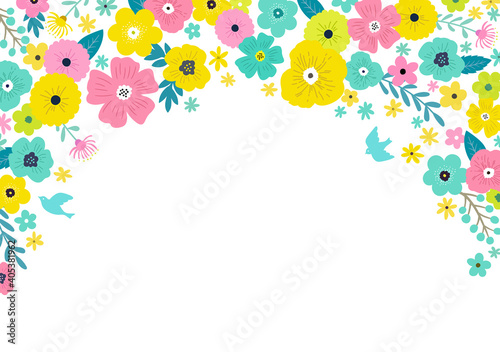 花の背景フレーム 手描きテイストの装飾