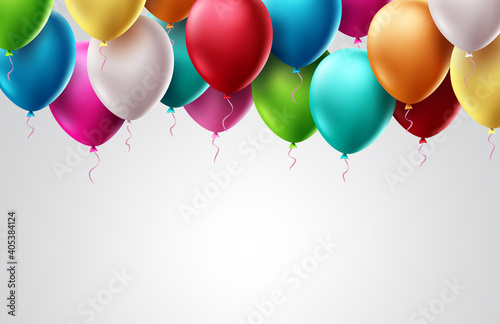 Birthday balloons vector template design. Colorful flying balloon elements for birthday party invitation card design in white empty space for text background design. Vector illustration 