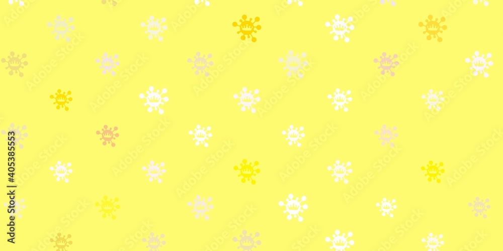 Light pink, yellow vector background with covid-19 symbols. Light pink, yellow vector background with covid-19 symbols.