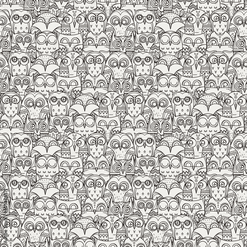 Seamless doodle owl pattern. Cute print for kids, scrap and other