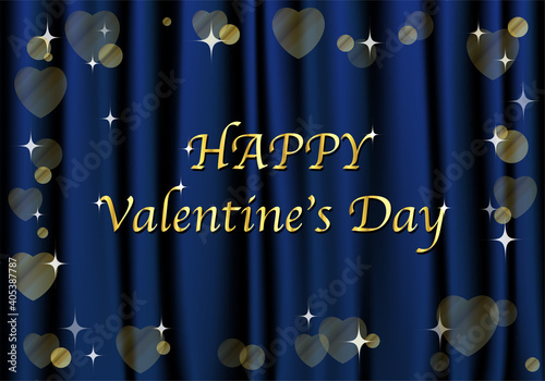 Valentine's Day card. "HAPPY VALENTINE'S DAY" on a fluttering dark blue cloth.