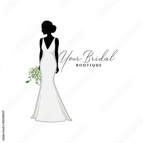 Vintage Wedding Dresses Boutique Logo, Bridesmaid Gown Logo, Bridal Gown Logo Vector Design Template