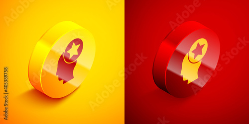 Isometric USA Head icon isolated on orange and red background. United States of America. Independence day. Circle button. Vector. © Kostiantyn