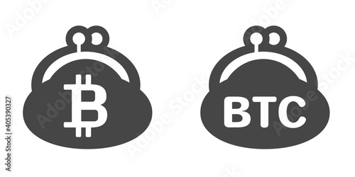 仮想通貨・暗号資産ビットコインのマークと略称BTCの文字入りのお財布アイコン - 白バック