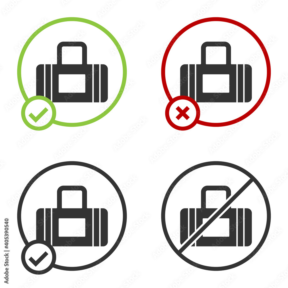 Black Sport bag icon isolated on white background. Circle button. Vector. Black Sport bag icon isolated on white background. Circle button. Vector.