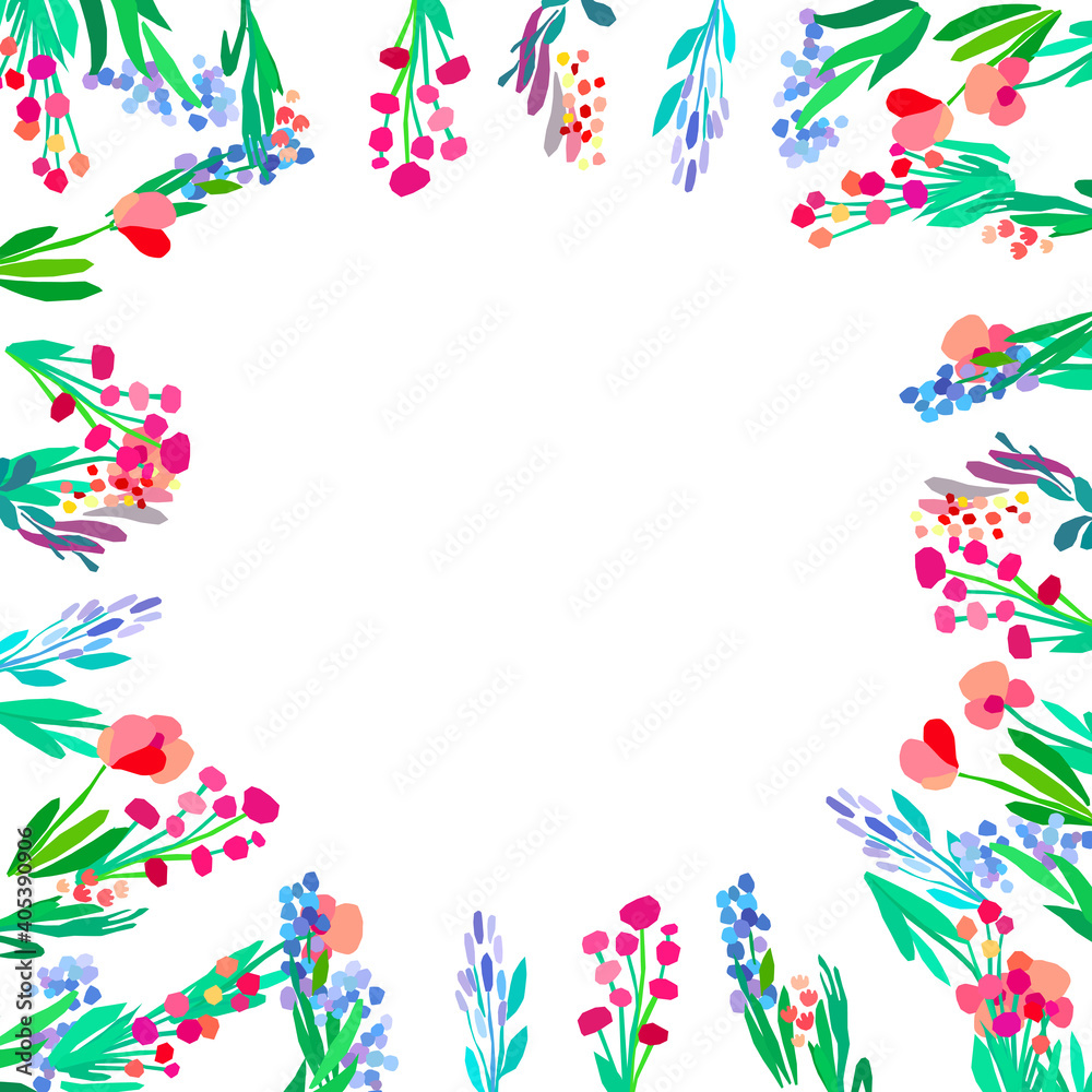 Vector floral frame. Abstract flowers on white background.