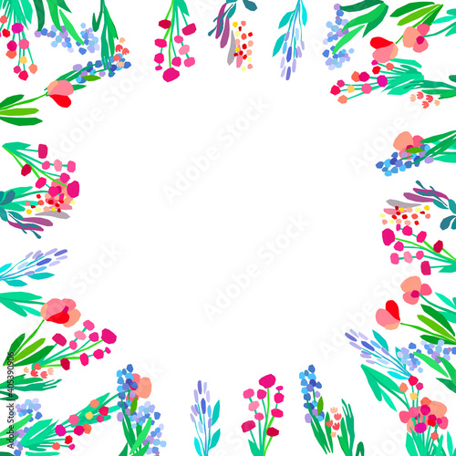 Vector floral frame. Abstract flowers on white background.