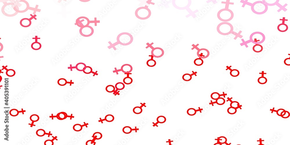 Light Red vector backdrop with woman's power symbols. Light Red vector backdrop with woman's power symbols.