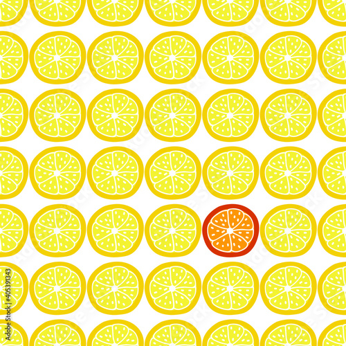 Hand drawn seamless pattern of lemon and orange slice. Modern flat illustration.