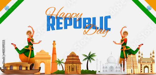 Happy Republic Day of India tricolor background for 26 January