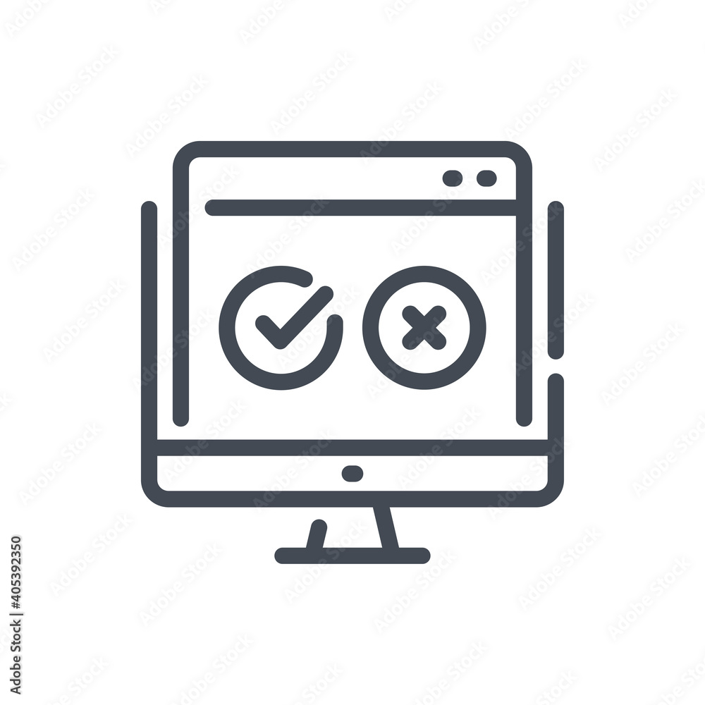 Online survey line icon. Computer with open tab and checklist vector outline sign.