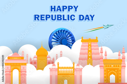 Happy Republic Day of India tricolor background for 26 January