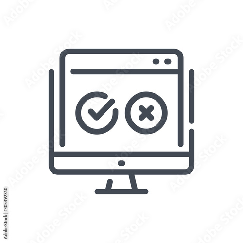 Online survey line icon. Computer with open tab and checklist vector outline sign.