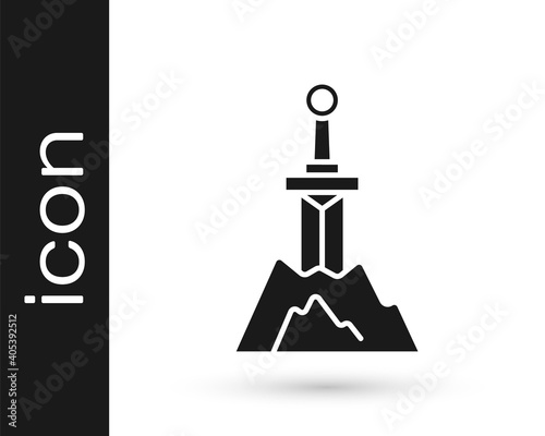 Black Sword in the stone icon isolated on white background. Excalibur the sword in the stone from the Arthurian legends. Vector.