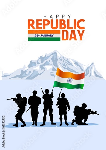 happy independence day India. vector illustration of Indian army with flag. white background
