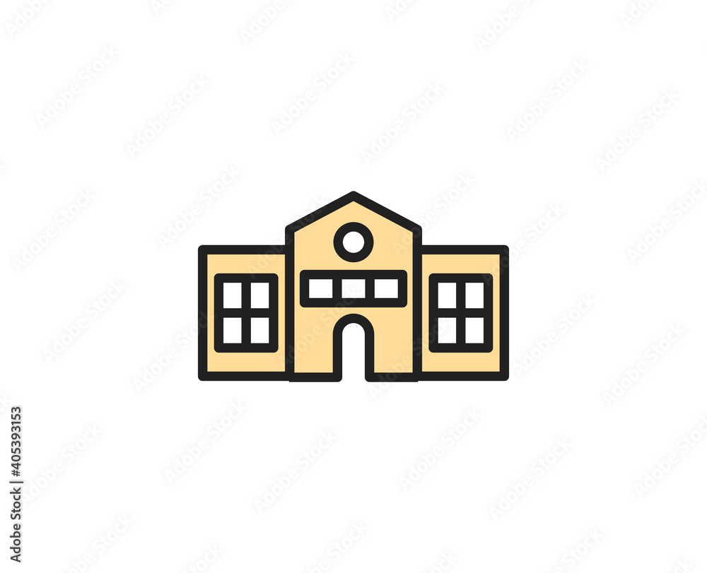 School building line icon. High quality outline symbol for web design or mobile app. Thin line sign for design logo. Color outline pictogram on white background School building line icon. High quality outline symbol for web design or mobile app. Thin line sign for design logo. Color outline pictogram on white background