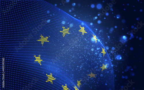 Vector bright glowing country flag of abstract dots. European Union