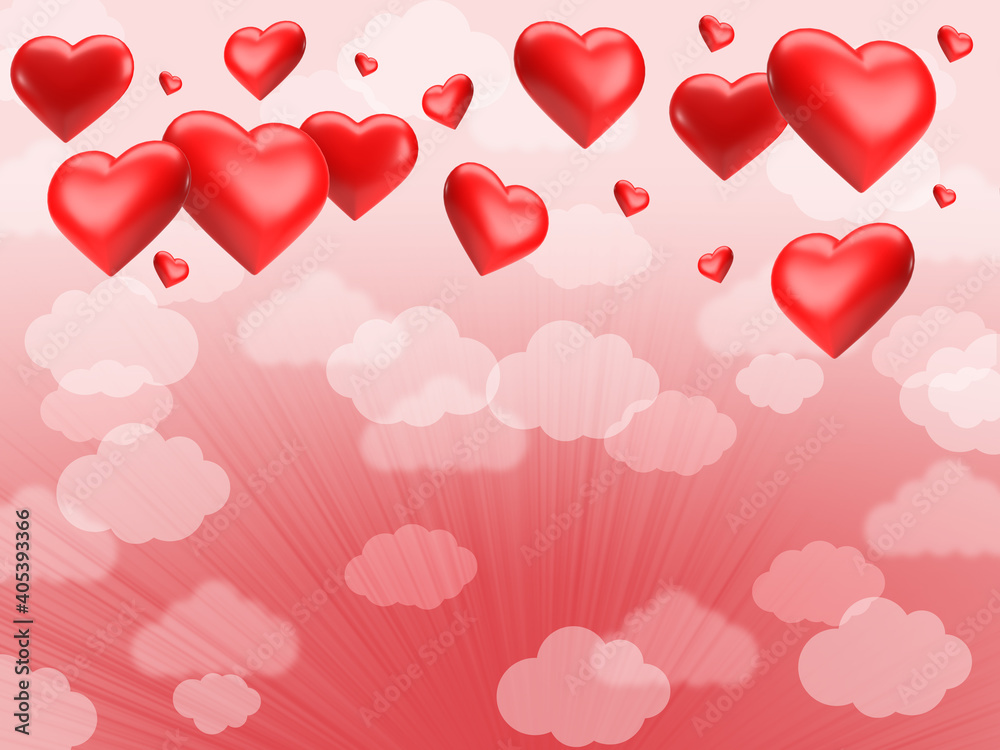 Flying heart balloons against a pink sky with clouds and place for your wish. Flying heart balloons against a pink sky with clouds and place for your wish.